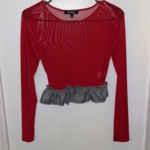 Sheer Crop Top with Plaid Ruffled Bottom